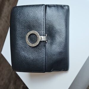 Bulgari - Black Leather Wallet with Silver Ring